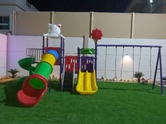 Outdoor Playground Toy with 3 Swings & 4 Slides with Hello Kitty Cap – Themed Fun Playset – Size 715x430x320 cm