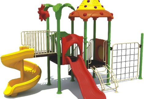 Outdoor Heavy Duty Playground Set for Kids – 2 Slides & Climbing Net – Size: 630x415x430 cm