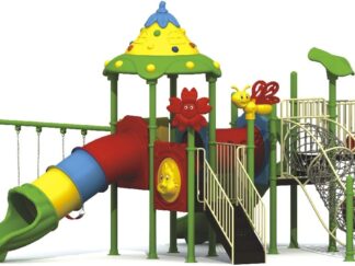Outdoor Heavy Duty Playground Set for Kids – 4 Slides, 3 Swings & Climbing Net – Size: 855x665x410 cm
