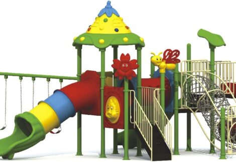 Outdoor Heavy Duty Playground Set for Kids – 4 Slides, 3 Swings & Climbing Net – Size: 855x665x410 cm