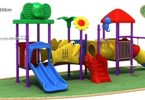 Big Outdoor Heavy Duty Playground Set for Kids – 3 Slides, 3 Swings & Climbing Net – Size: 1100x330x350 cm
