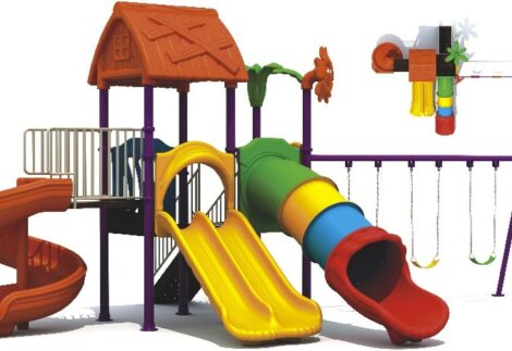 Outdoor Heavy Duty Playground Set for Kids – 3 Slides & 3 Swings – Size: 735x560x395 cm