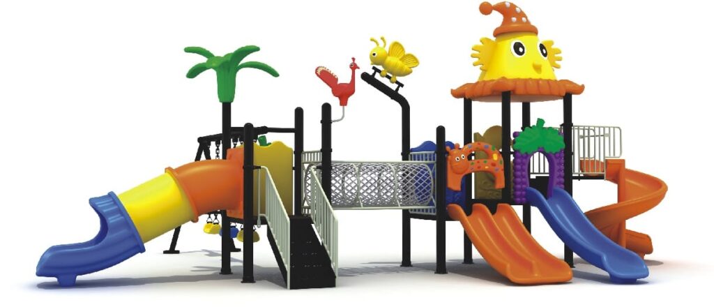 Outdoor Heavy Duty Playground Set for Kids – 5 Slides & 3 Swings – Size: 630x415x410 cm