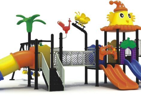Outdoor Heavy Duty Playground Set for Kids – 5 Slides & 3 Swings – Size: 630x415x410 cm