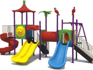Outdoor Playground Toy with 3 Swings & 4 Slides – Spacious, Colorful & Durable – Size 625x640x350 cm