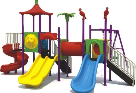 Outdoor Playground Toy with 3 Swings & 4 Slides – Spacious, Colorful & Durable – Size 625x640x350 cm