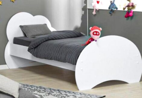 kids bed with cloud-shaped headboard