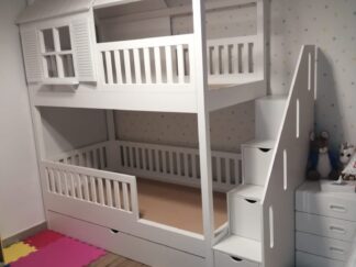 House-shaped bunk bed with stair and bottom drawers