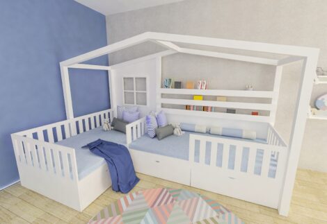 Double bed house shaped-  as a corner style