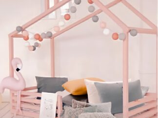Kid's bed has a ground house structure with a fence