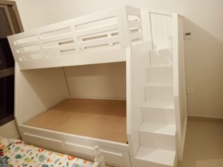 Bunk bed has two different sizes.
