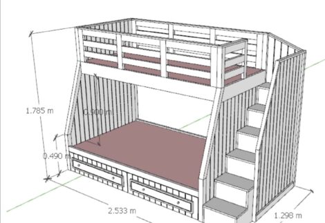 Bunk bed has two different sizes.