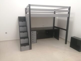 Loft bed with lower desk and side stair