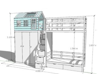 Bunk bed with wardrobe and play area upstairs