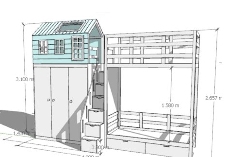 Bunk bed with wardrobe and play area upstairs