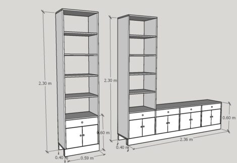 Lower cabinets and upper shelves
