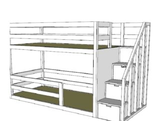 Bunk bed with stairs, bottom bed directly on the floor