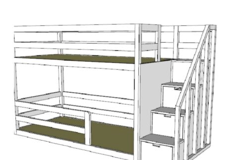 Bunk bed with stairs, bottom bed directly on the floor