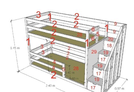 Bunk bed with stairs, bottom bed directly on the floor