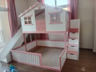House bunk bed with stairs and slide