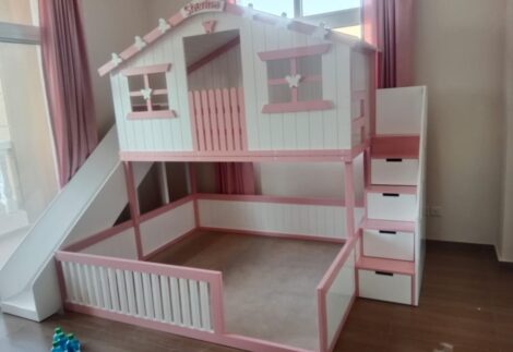 House bunk bed with stairs and slide
