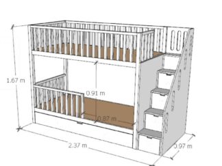 Bunk bed with stairs, the lower bed has stairs underneath it
