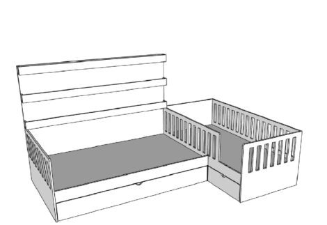 L SHAPED BED WITH BOOK SHELVS