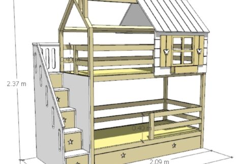 Bunk bed with star handles and butterfly windows