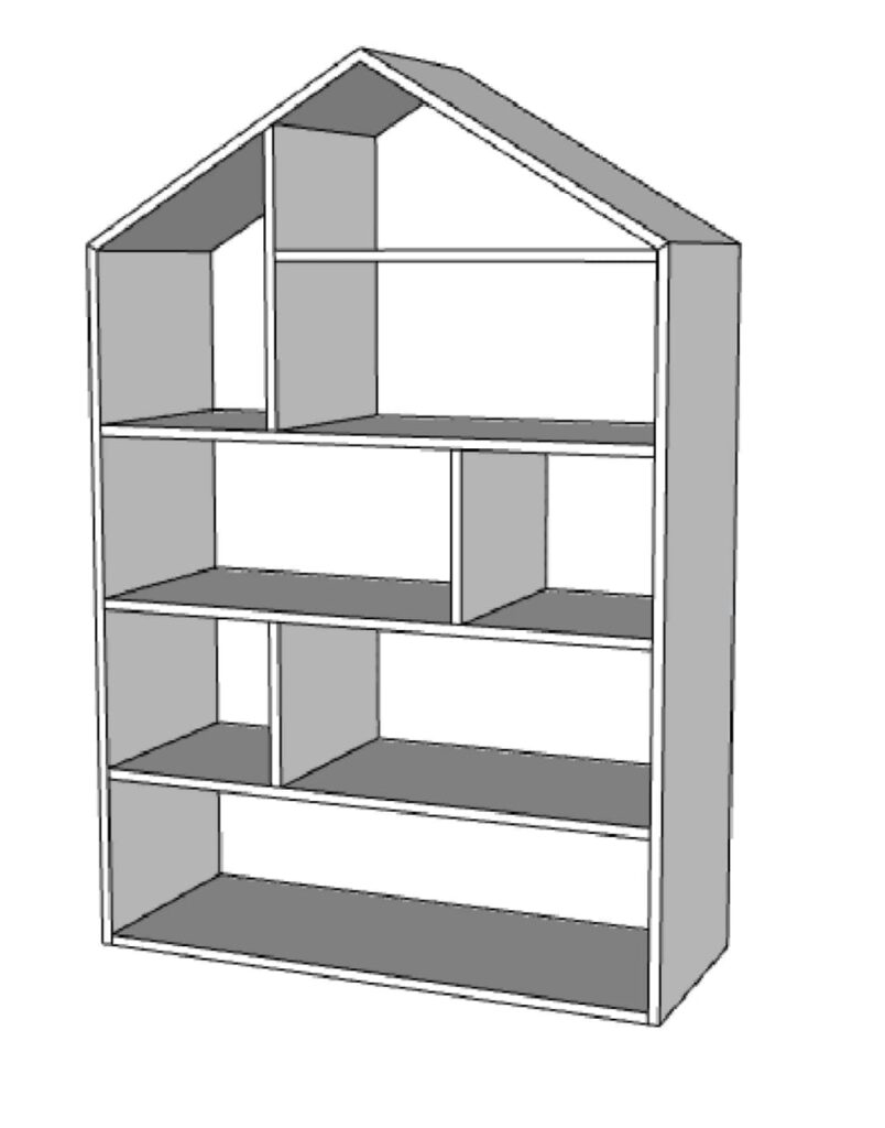 House-Shaped Bookshelf with Divided Shelves