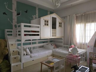 Corner bed with bunk bed
