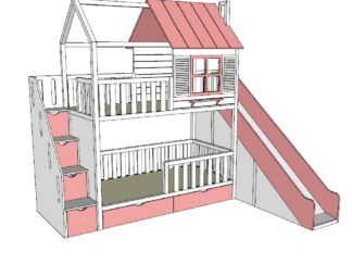 Bunk cottage bed with stairs, slide and protection walls