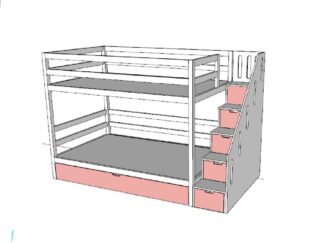 Bunk bed with storage drawers under the stairs and a lower drawer under the bed that can be used as a third bed