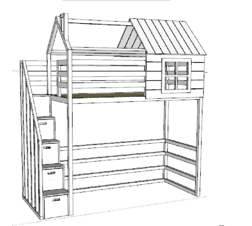 Loft bed with drawers and guardrails