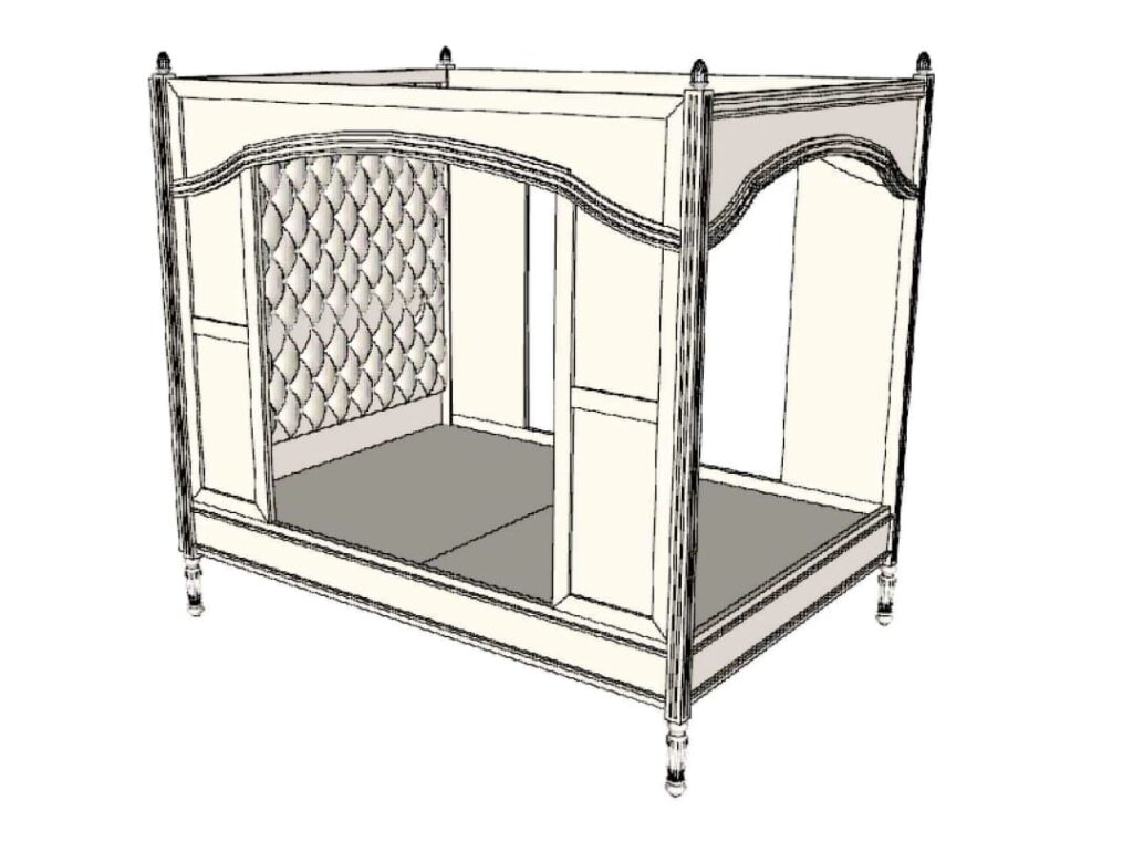 Elegant bed with raised floor rails
