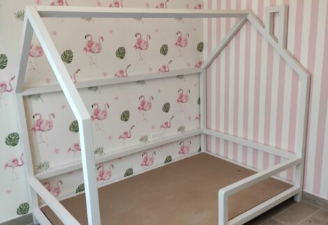 Wooden bed frame and chimney
