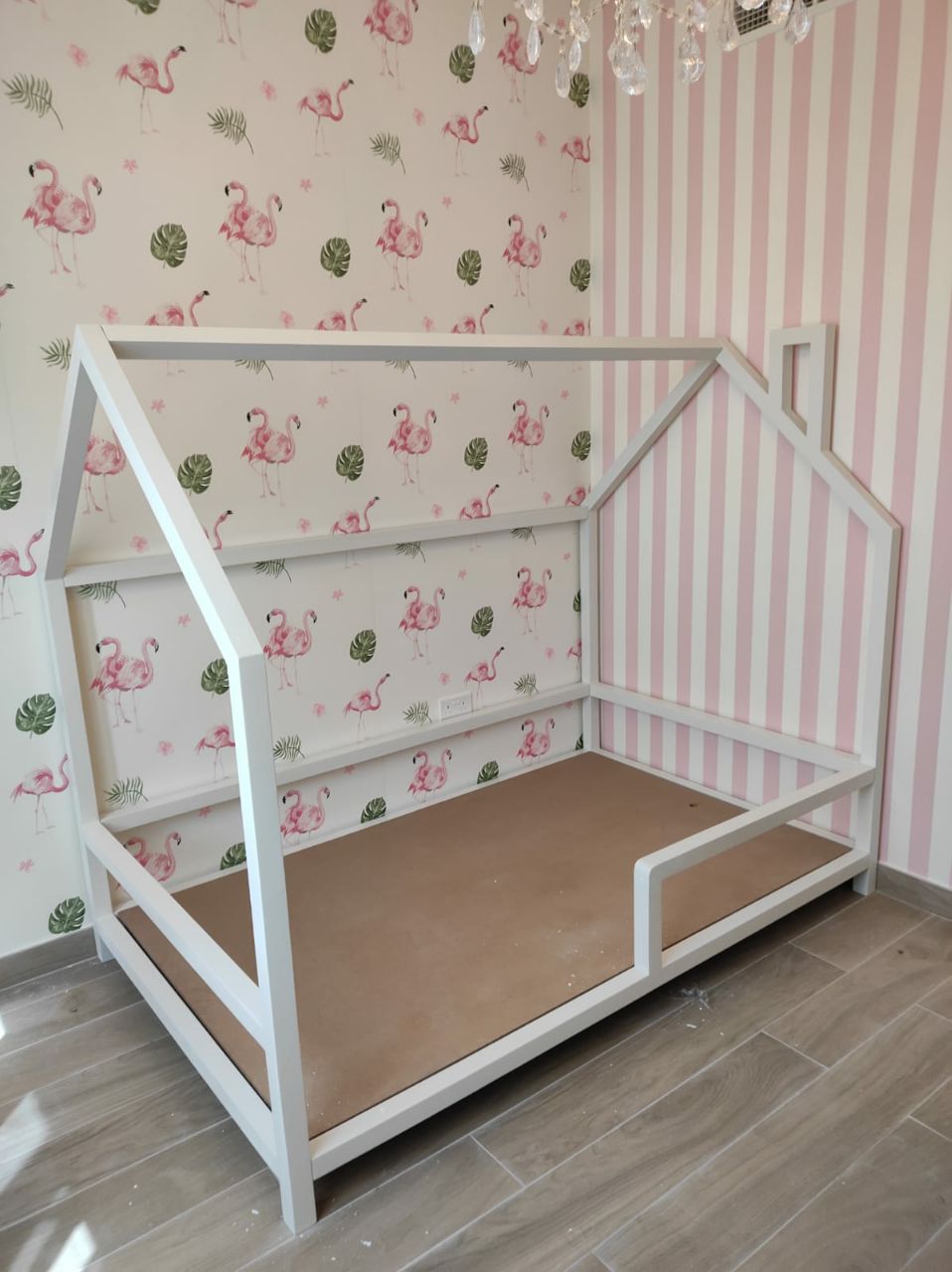 Wooden bed frame and chimney