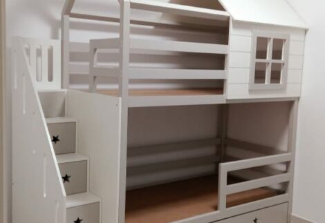 Bunk bed with star handles and big drawer under bed