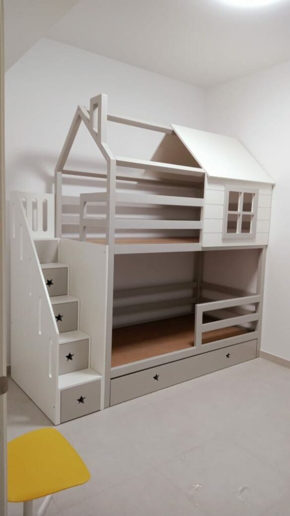 Bunk bed with star handles and big drawer under bed