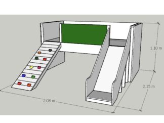 Loft bed with climbing board and slide