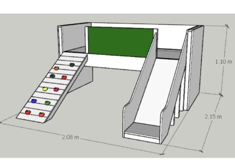 Loft bed with climbing board and slide