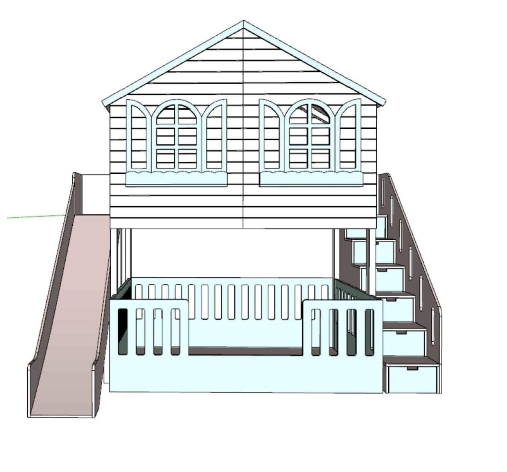 Bunk bed with two upper windows