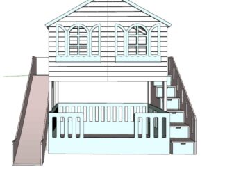 Bunk bed with two upper windows