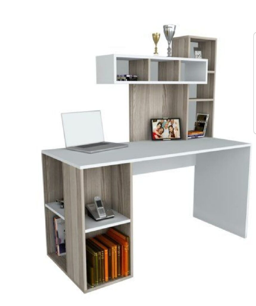 Modern Study Desk with Storage Shelves