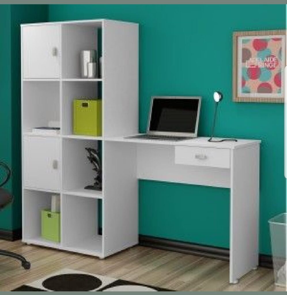 Elegant Desk with Multi-Functional Storage Bookshelf