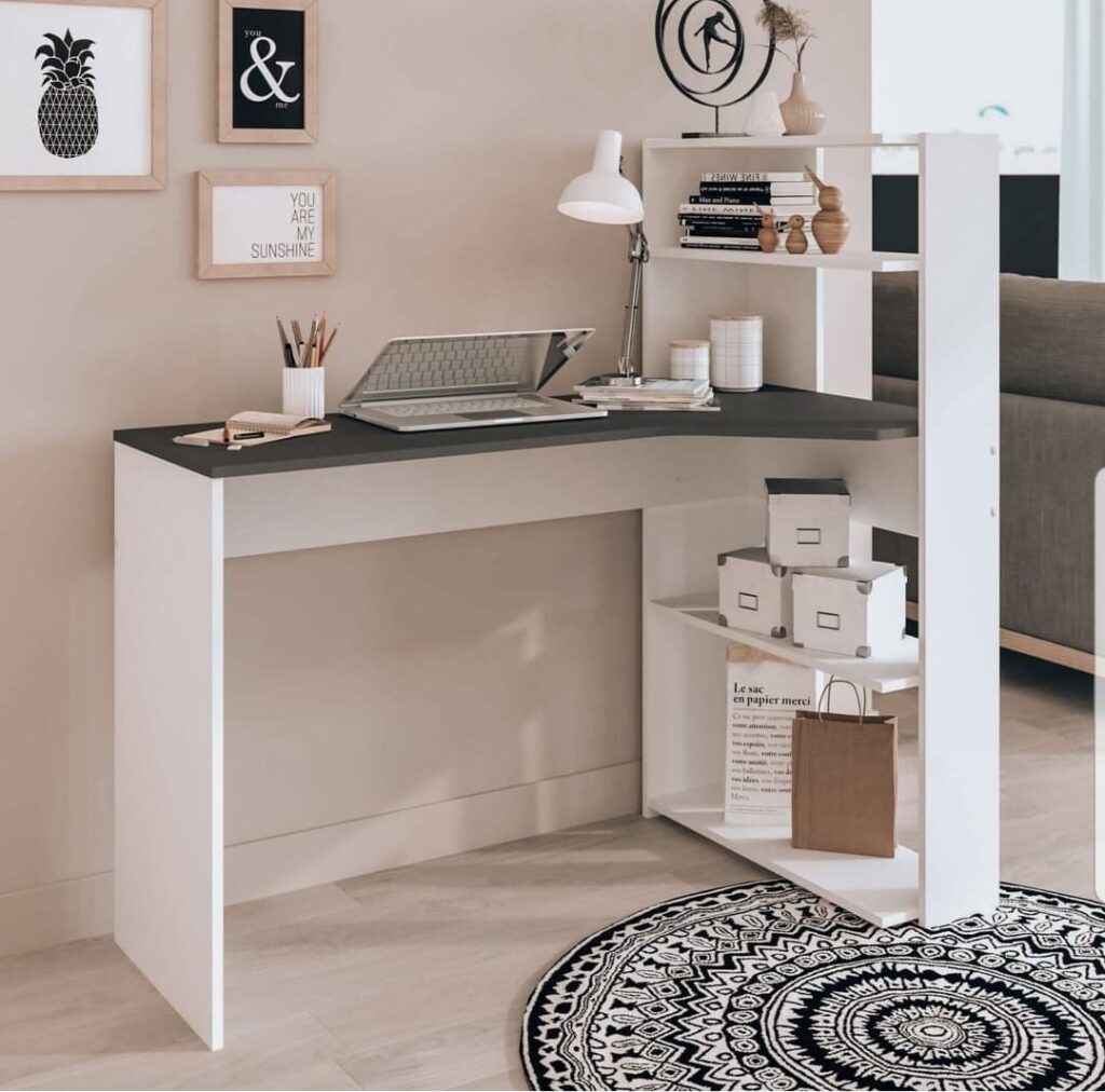 Modern L-Shaped Desk with Side Storage Shelves