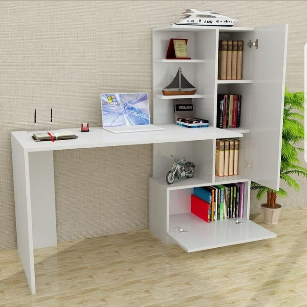 Desk with Closed Cabinet & Open Shelves