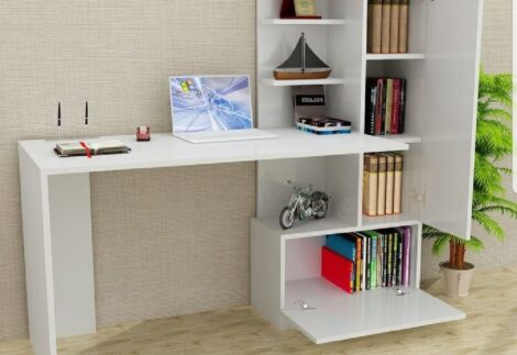Desk with Closed Cabinet & Open Shelves