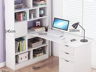 L-Shaped Desk with Bookshelf & Storage Drawers