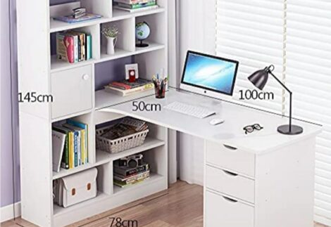 L-Shaped Desk with Bookshelf & Storage Drawers