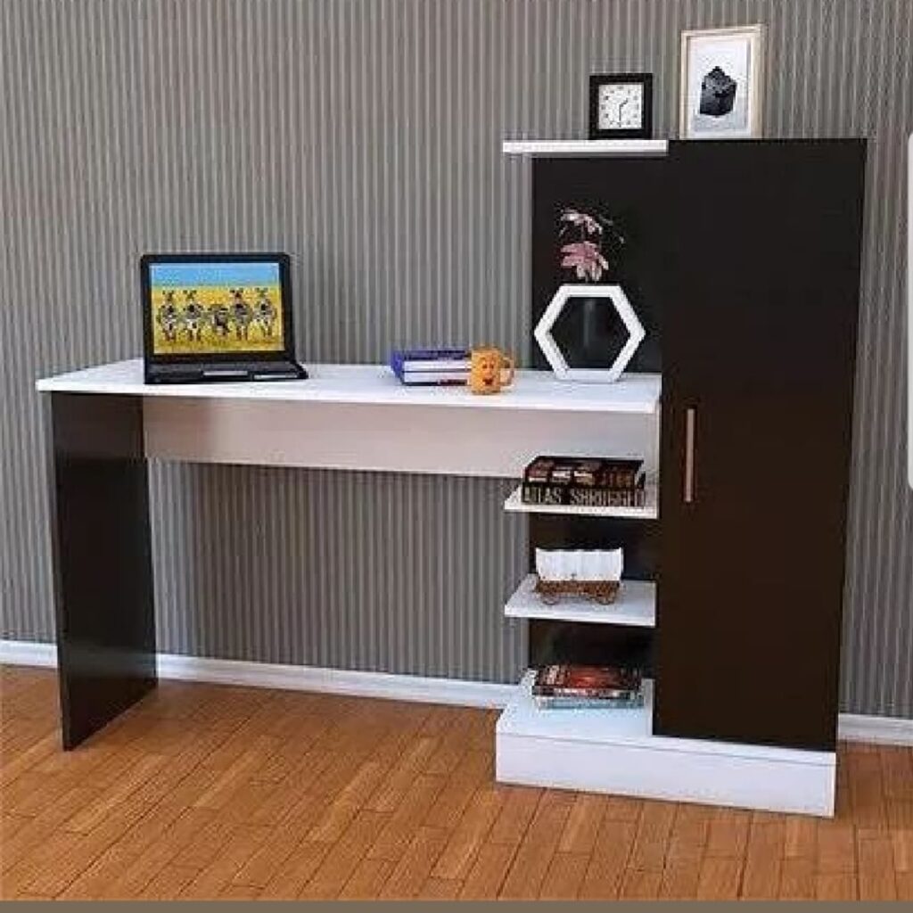Modern Desk with Side Cabinet & Open Shelves